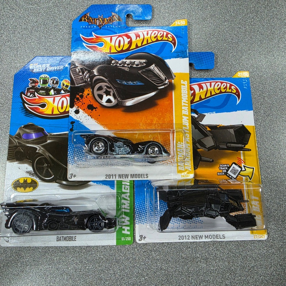 Hot Wheels Batmobile Lot 3pc Black NEW Arkham Asylum The Bat HW Imagination